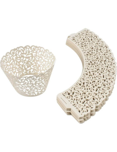 60 Fundas de Cupcake Marfil YOZATIA - Encaje Cortado con Láser