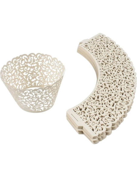 60 Fundas de Cupcake Marfil YOZATIA - Encaje Cortado con Láser
