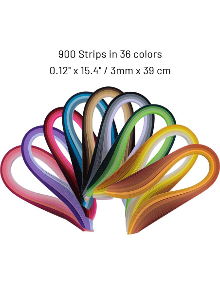 Juego de Tiras de Papel Quilling YURROAD 36 Colores 900 Tiras 3mm
