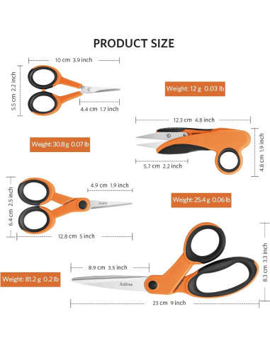 Set de Tijeras de Costura Premium Asdirne - 4 Piezas Naranja