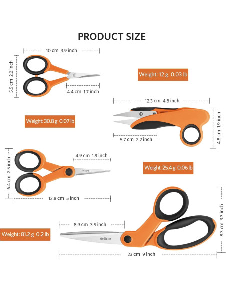 Set de Tijeras de Costura Premium Asdirne - 4 Piezas Naranja