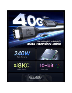 Cable de Extensión USB4 Silkland 0.49m 40Gbps 240W 8K 2