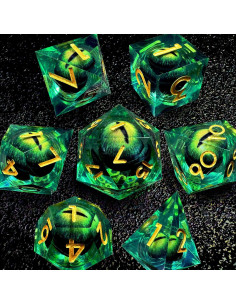 Juego de Dados de Resina HAOMEJA DND 7 PCS Ojo Verde 2