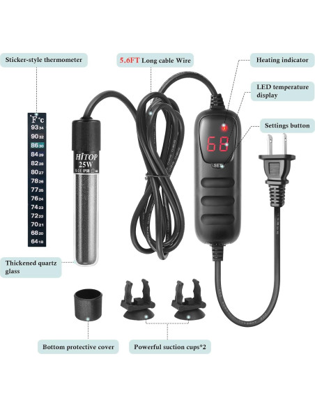 Calentador de Acuario HITOP 25W Mini con Controlador Digital