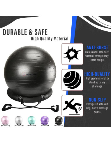 Silla de Pelota de Ejercicio NEUMEE 65 cm con Bandas de Resistencia