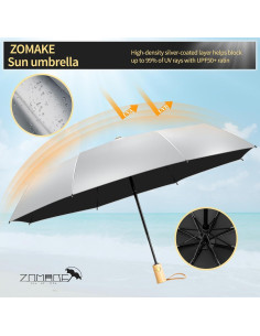 Paraguas ZOMAKE UV Plegable 109 cm UPF 50+ Automático Negro 2