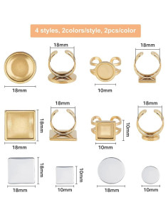 DICOSMETIC 8 Anillos en Blanco Ajustables Acero Inoxidable 10-18mm 2