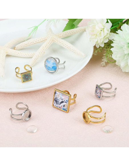 DICOSMETIC 8 Anillos en Blanco Ajustables Acero Inoxidable 10-18mm