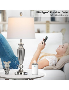 Juego de 2 Lámparas de Mesa Rinweey Plata con USB y Táctil 2