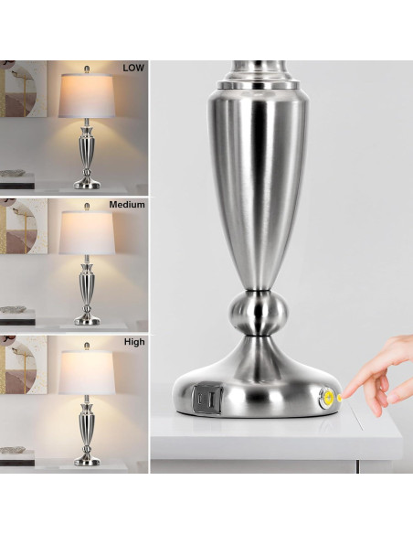 Juego de 2 Lámparas de Mesa Rinweey Plata con USB y Táctil