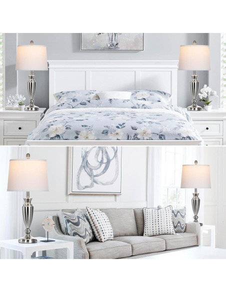 Juego de 2 Lámparas de Mesa Rinweey Plata con USB y Táctil