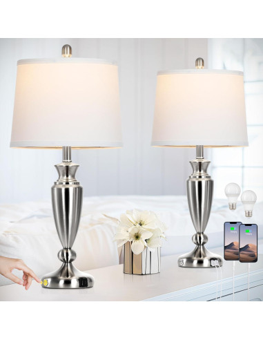 Juego de 2 Lámparas de Mesa Rinweey Plata con USB y Táctil