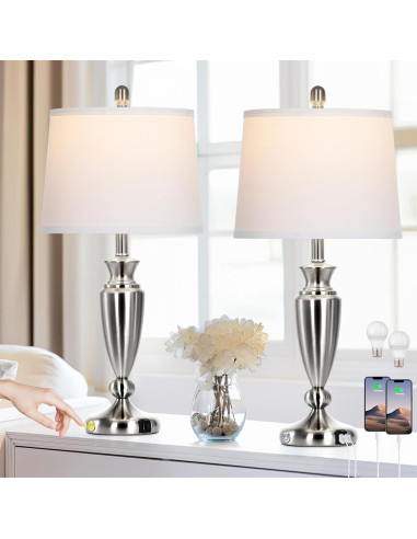 Juego de 2 Lámparas de Mesa Rinweey Plata con USB y Táctil