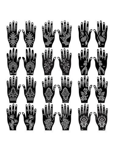 Kit de Plantillas de Tatuaje de Henna RoseNacht - 24 Hojas Temporales