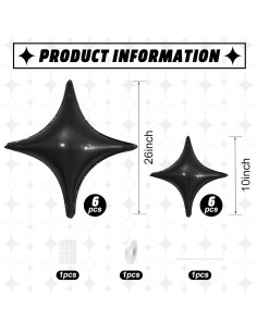 Globos Estrella Negros 12 Piezas 66 cm y 25 cm Adorely 2