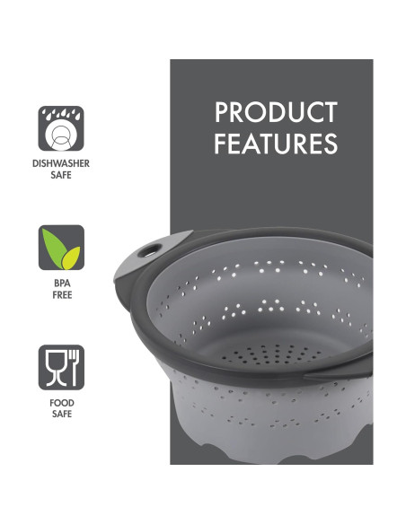 Colador Plegable de Silicona Dexas 20 cm 1.7 L Gris Frío