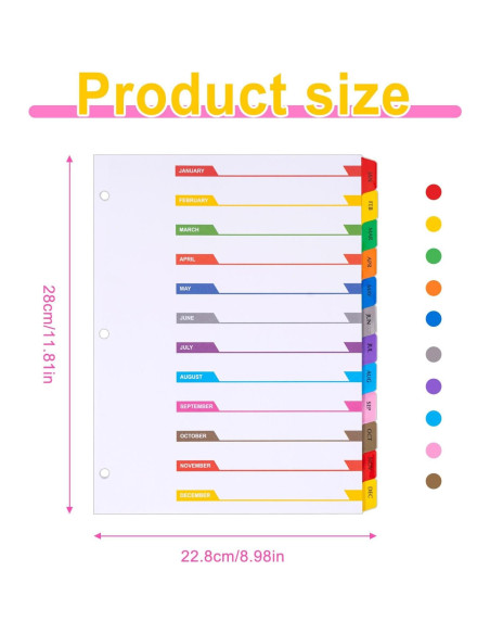 Separadores Mensuales A4 Multicolor LE PAPILLION - 12 Pestañas