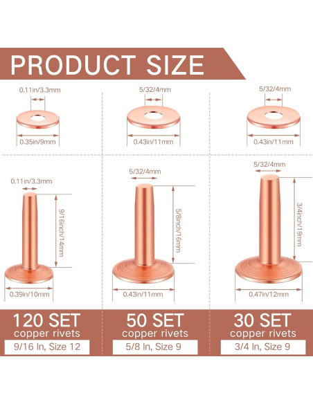 Remaches de Cobre y Arandelas Ripeng 400 Pcs 14-19 mm