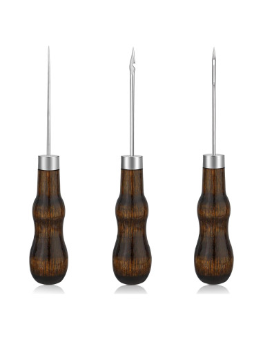 Kit de Agujas de Coser de Cuero ZXIIXZ - 3 Pcs con Mango de Madera