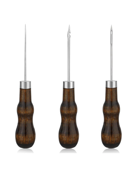 Kit de Agujas de Coser de Cuero ZXIIXZ - 3 Pcs con Mango de Madera