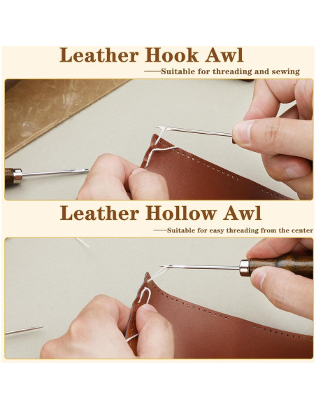 Kit de Agujas de Coser de Cuero ZXIIXZ - 3 Pcs con Mango de Madera