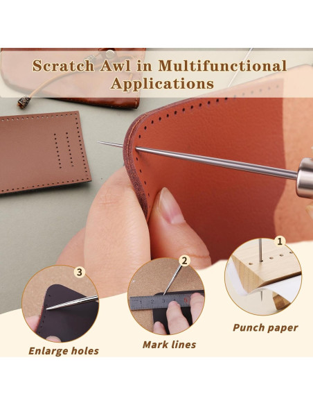 Kit de Agujas de Coser de Cuero ZXIIXZ - 3 Pcs con Mango de Madera