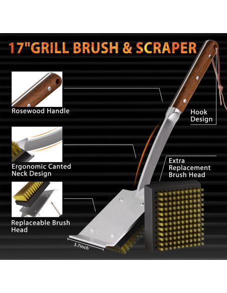 Cepillo y Raspador ENLOY para Parrilla 43 cm Madera Rosa