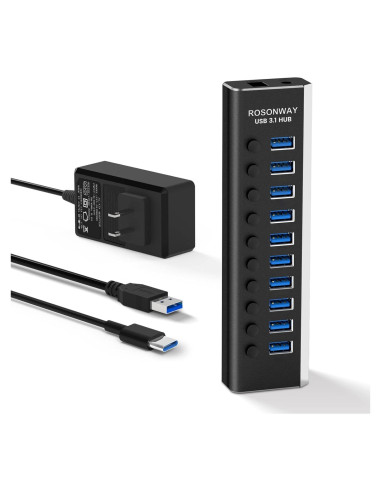 Hub USB 3.1 Rosonway 10 Puertos 10Gbps Alimentado 36W