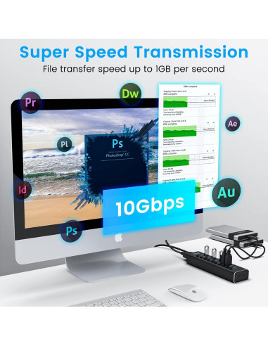 Hub USB 3.1 Rosonway 10 Puertos 10Gbps Alimentado 36W