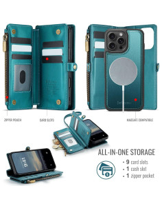 Funda Cartera Magnética Defencase para iPhone 16 Pro Max Verde 2