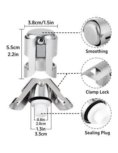 Tapones para Champagne BovcTrraann de Acero Inoxidable - 1 Paquete