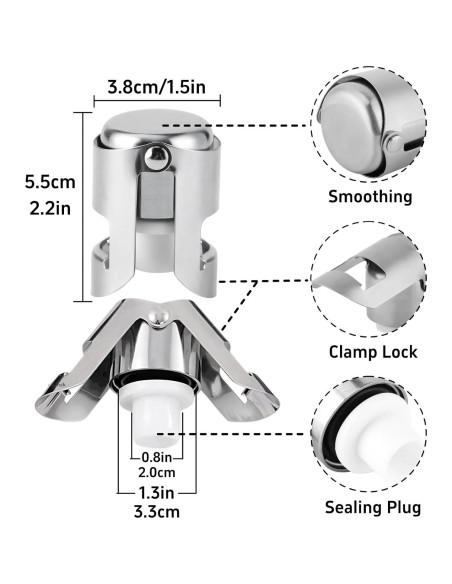Tapones para Champagne BovcTrraann de Acero Inoxidable - 1 Paquete