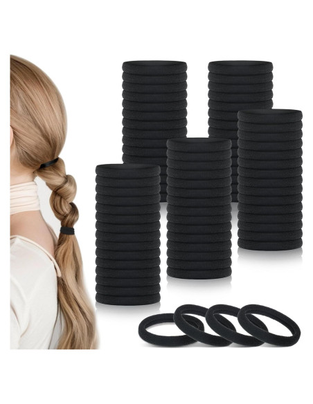 100 Gomas de Pelo Negras Sin Costura Obeoby 4.06 cm