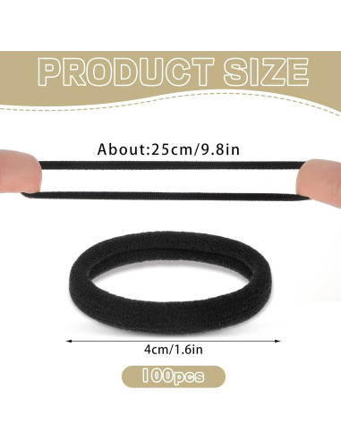 100 Gomas de Pelo Negras Sin Costura Obeoby 4.06 cm