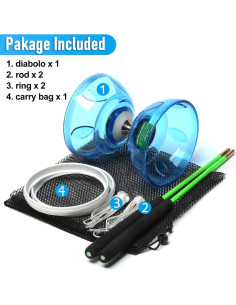 Yoyo Diabolo Chino BodyRhythm Azul con 5 Rodamientos y Palos 2