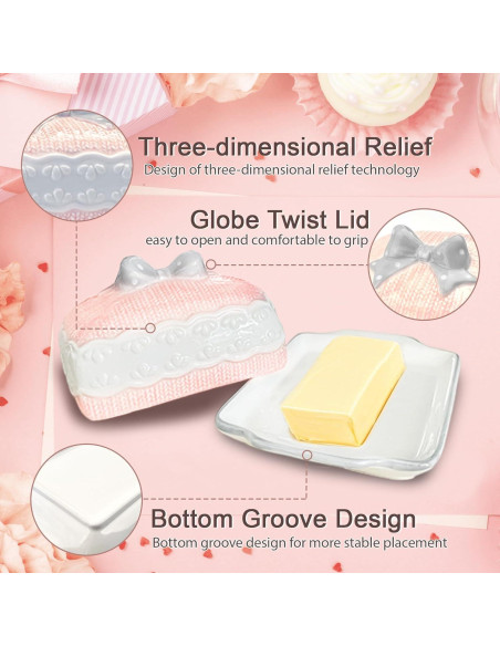 Plato de Mantequilla Cerámica Rosa con Tapa Diseño 3D Happy Will