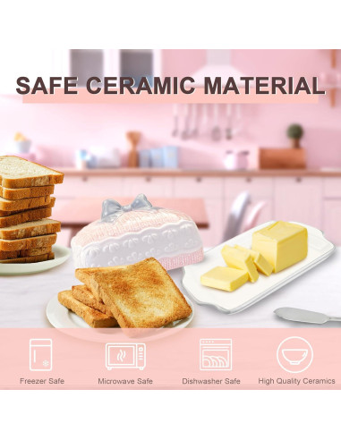 Plato de Mantequilla Cerámica Rosa con Tapa Diseño 3D Happy Will