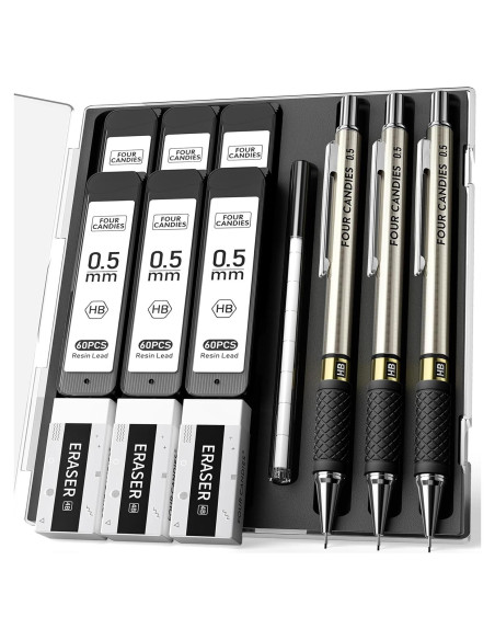 Juego de Lápices Mecánicos Four Candies 0.5mm con 360 Recargas