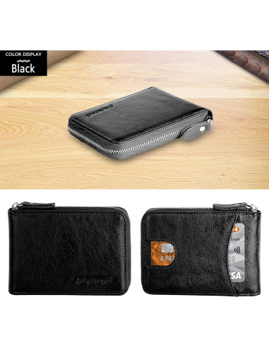 Billetera de Cuero Bifold Admetus con Cierre y Bloqueo RFID