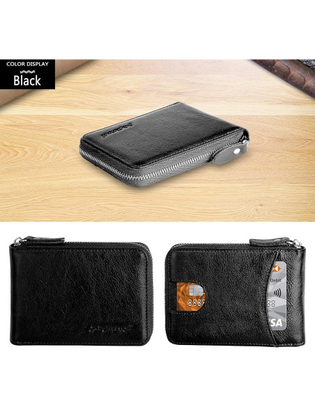 Billetera de Cuero Bifold Admetus con Cierre y Bloqueo RFID