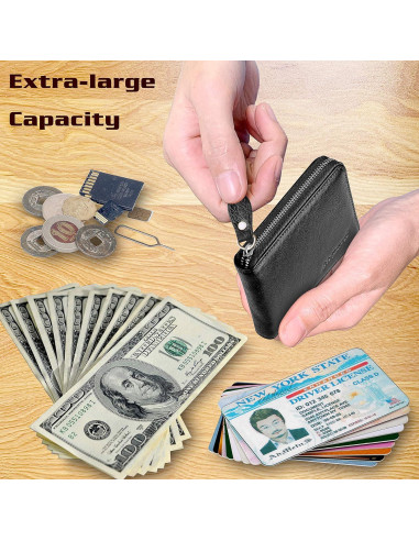 Billetera de Cuero Bifold Admetus con Cierre y Bloqueo RFID