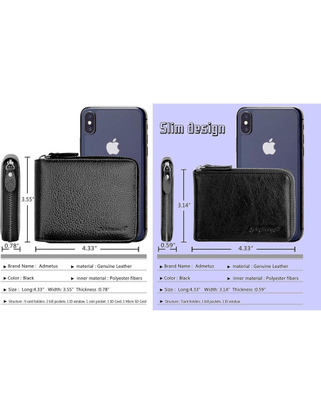 Billetera de Cuero Bifold Admetus con Cierre y Bloqueo RFID