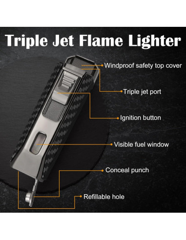 Encendedor de antorcha triple FLABOX negro recargable