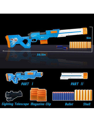 Pistola de Juguete ZONZTER M16 Eléctrica con 12 Conchas y 40 Dardos