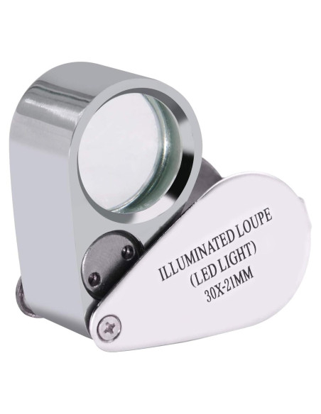 Lupa Beileshi 30x con LED, metálica y óptica, estuche