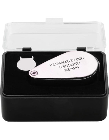 Lupa Beileshi 30x con LED, metálica y óptica, estuche