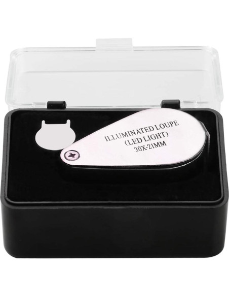 Lupa Beileshi 30x con LED, metálica y óptica, estuche