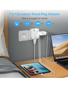 Adaptador de Enchufe de Viaje Vansoet Tipo C 20W 7 en 1 2