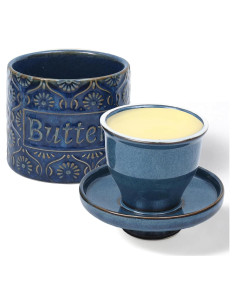 Tazón de Mantequilla VMX Cerámica Azul con Tapa Hermética 150g