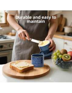 Tazón de Mantequilla VMX Cerámica Azul con Tapa Hermética 150g 2